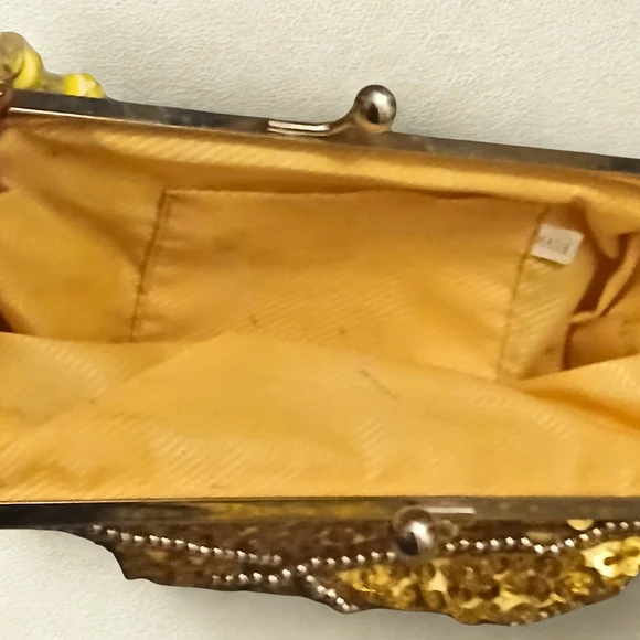 Vintage Gold and Silver Clutch Bag with Beaded Strap - Picture 7 of 8